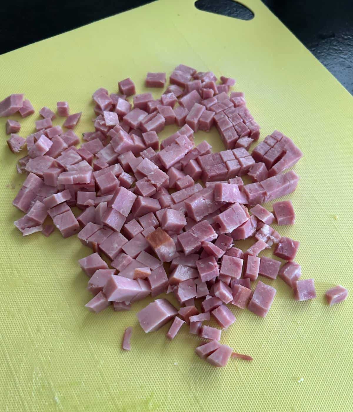 Cubed ham steak.