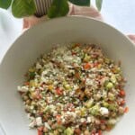 Greek bean salad in bowl.