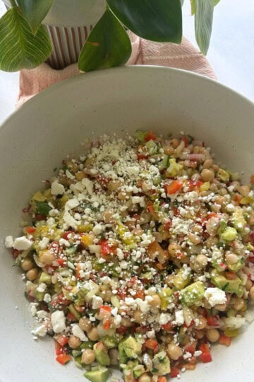 Greek bean salad in bowl.