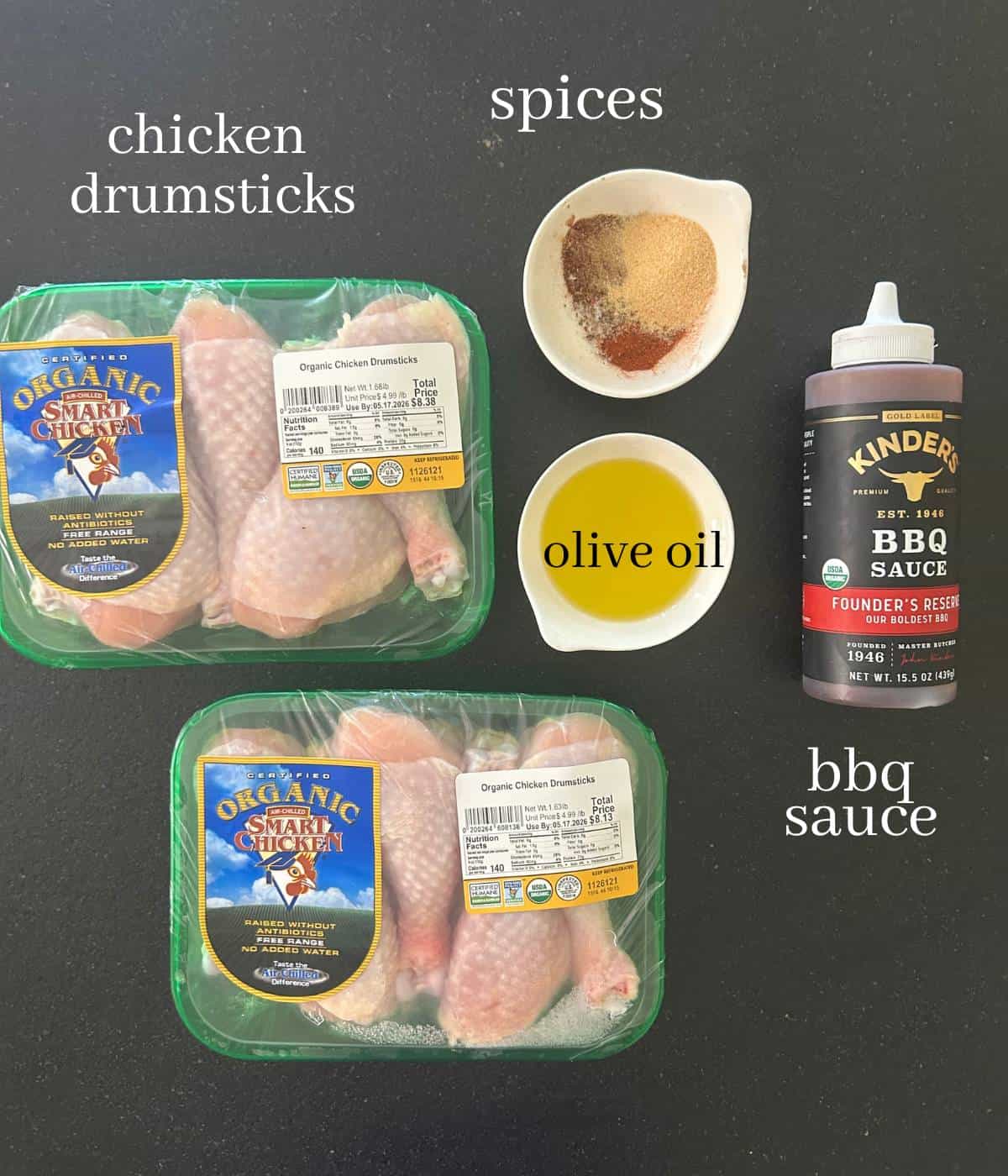 Ingredients for chicken drumsticks.