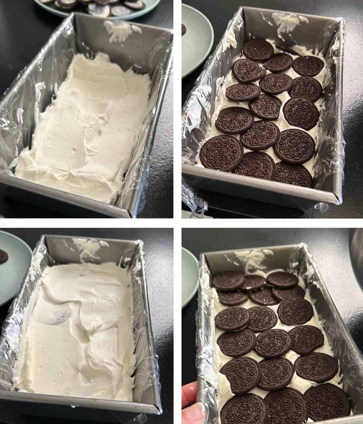 Layering the icebox cake.