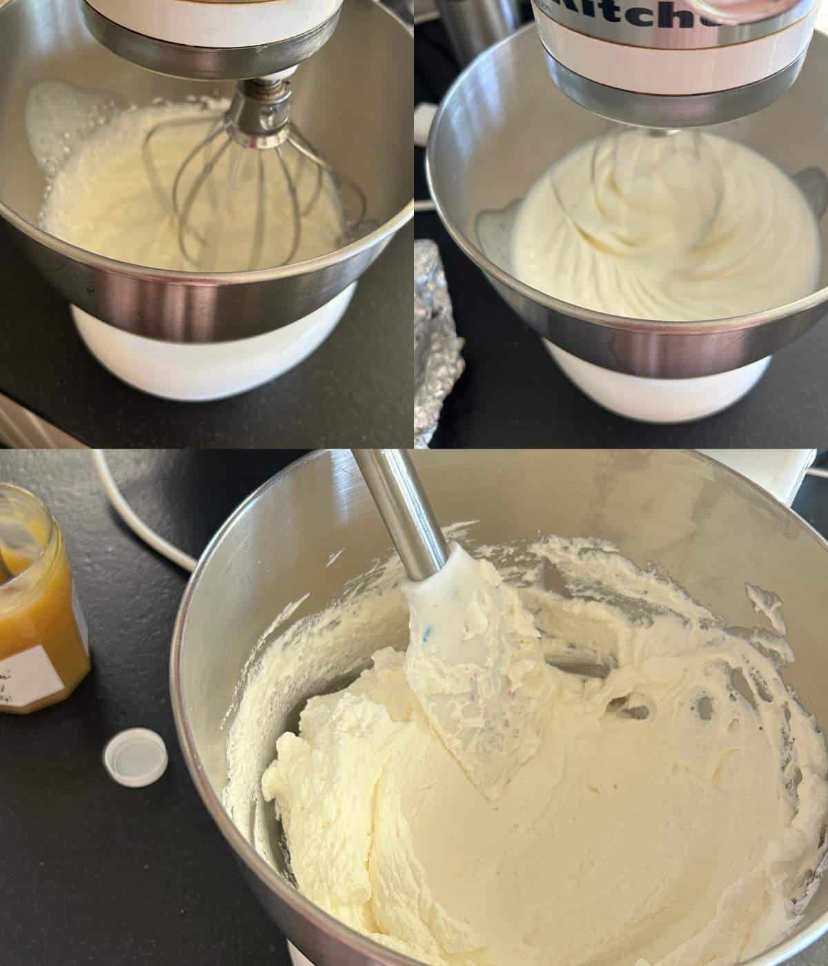 Making the lemon curd whipped cream in stand mixer.