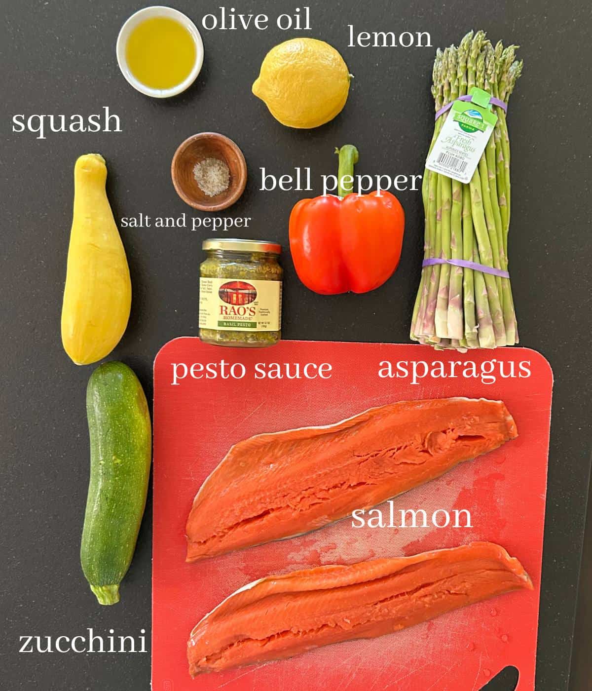 Ingredients for pesto salmon.