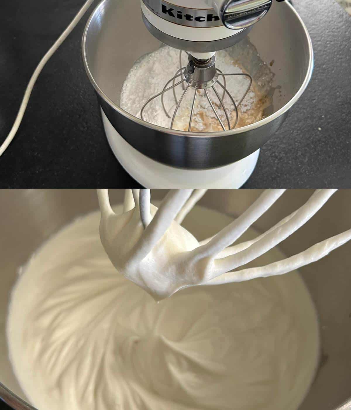 Whipped cream in stand mixer.