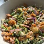 Crispy rice salad in bowl.