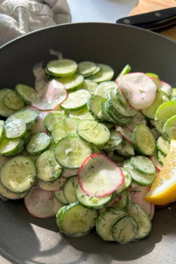 Cucumber Radish Salad in bowl.
