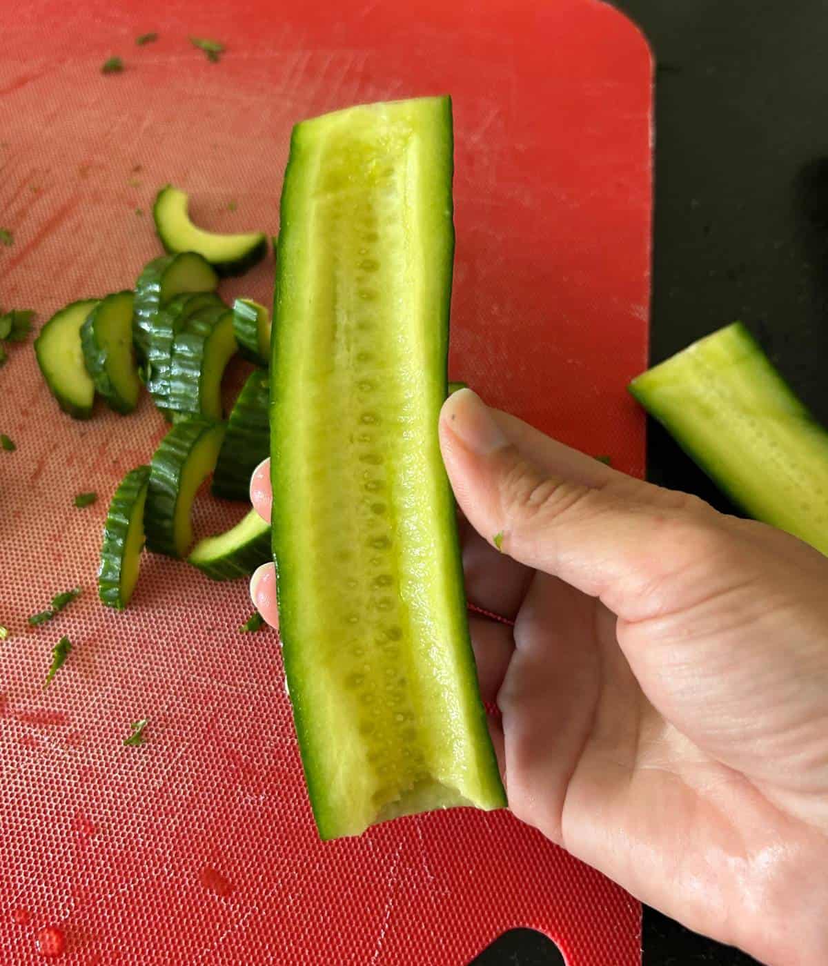 Seeds scooped out of cucumber.