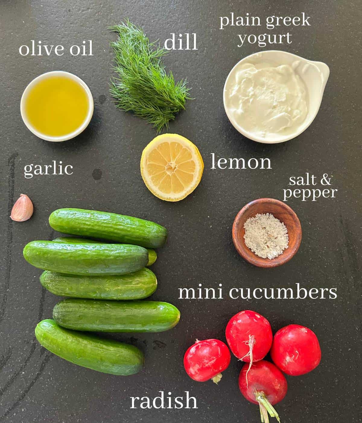 Ingredients for Cucumber Radish Salad.