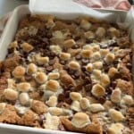 Smores bars with chocolate and marshmallow.