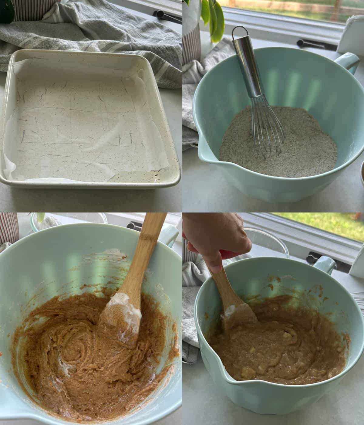 Making the banana bread cake.