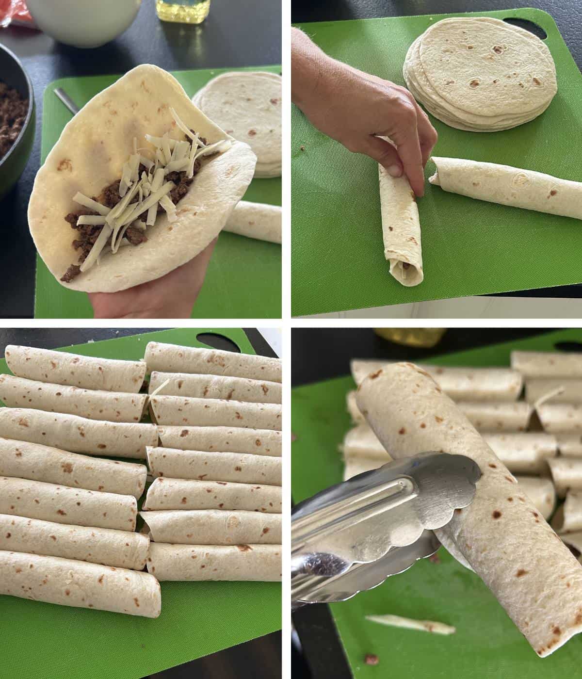 Assembling taquitos.