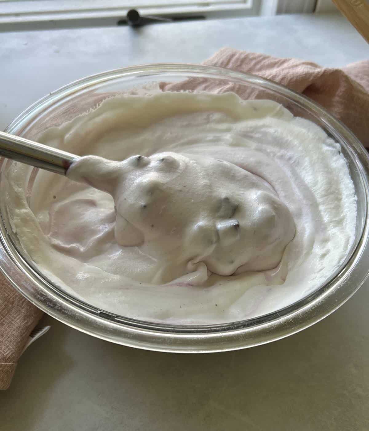 No churn vanilla ice cream with chocolate chunks.