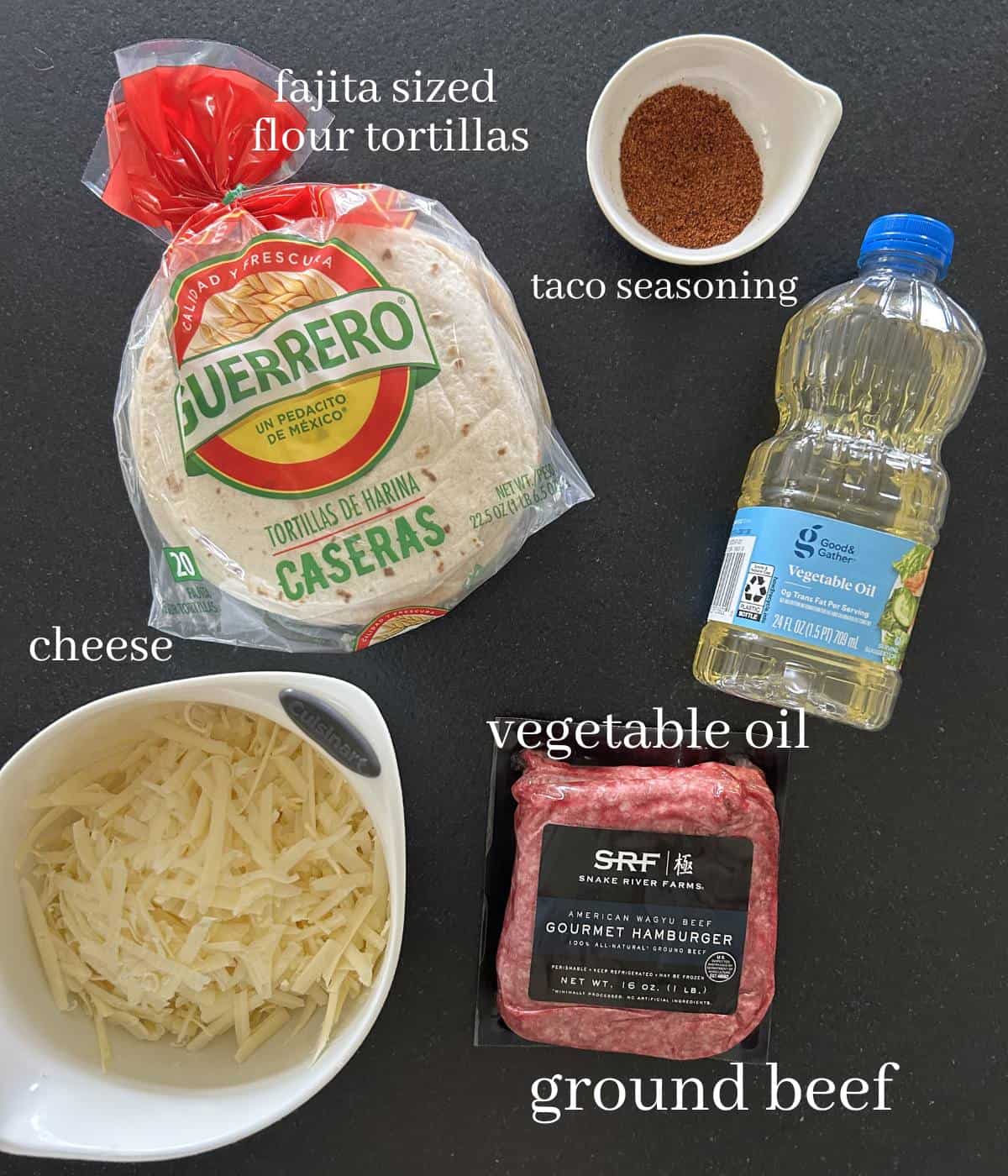 Ingredients for beef taquitos.
