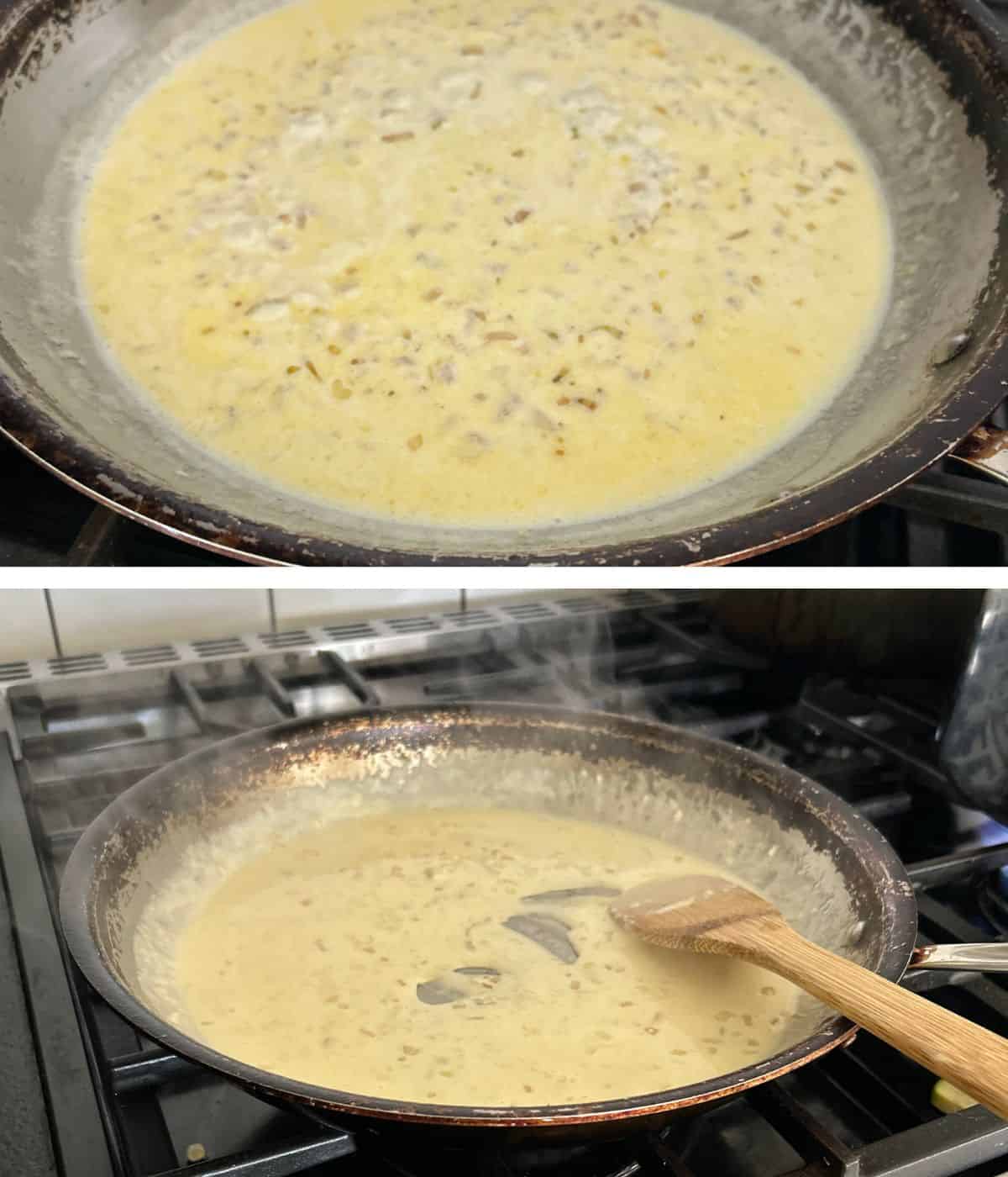 Making creamy lemon parmesan sauce.