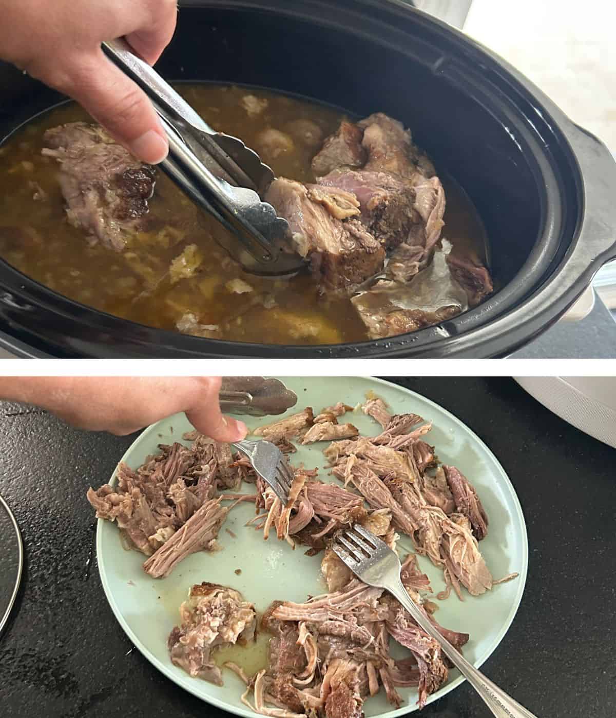 Shredding the pork carnitas.