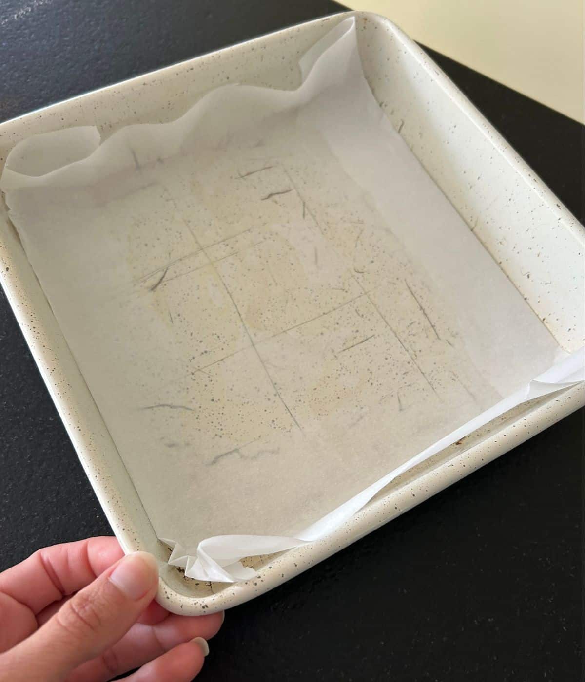 Parchment paper in 8x8 pan.