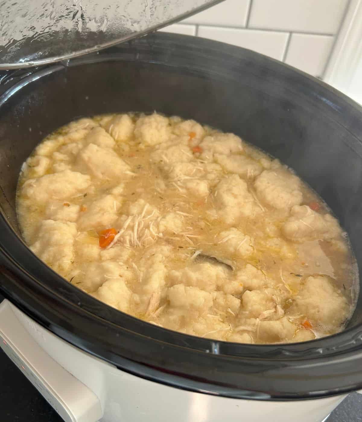 Chicken and dumplings in the crock pot.