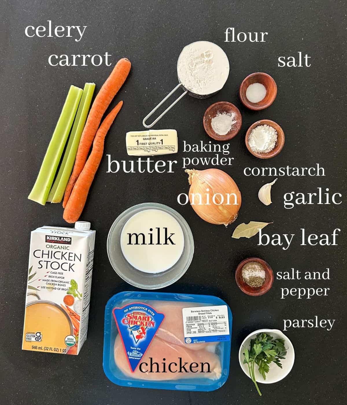 Ingredients for crock pot chicken and dumplings.