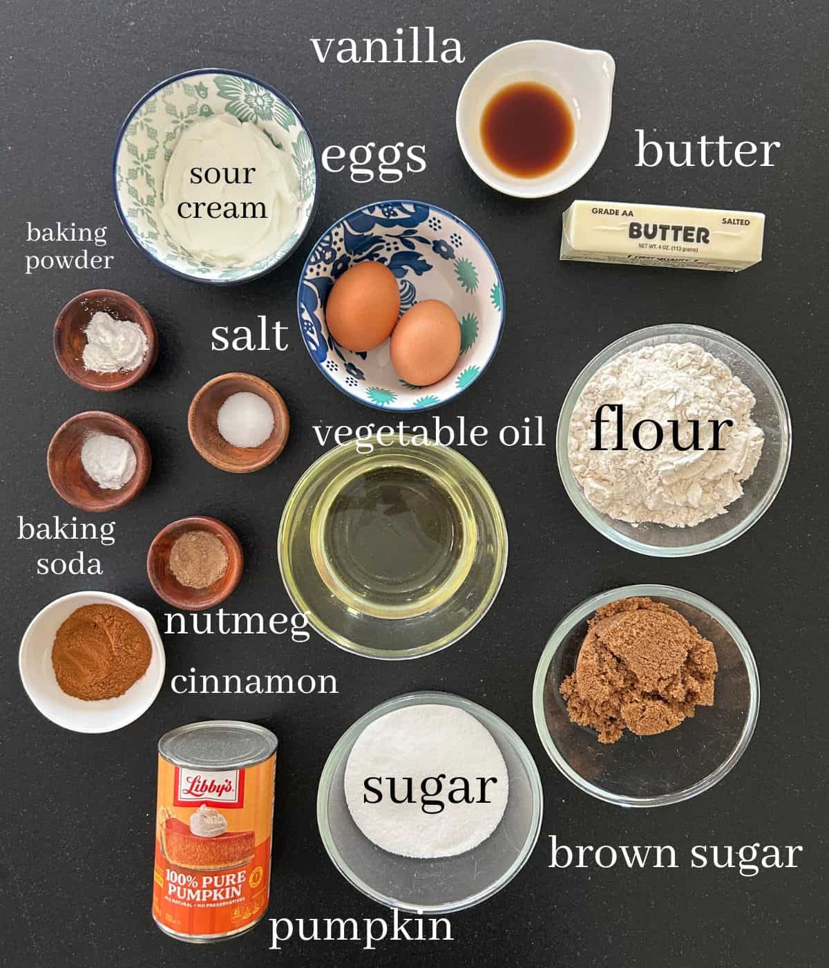 Ingredients for pumpkin coffee cake.