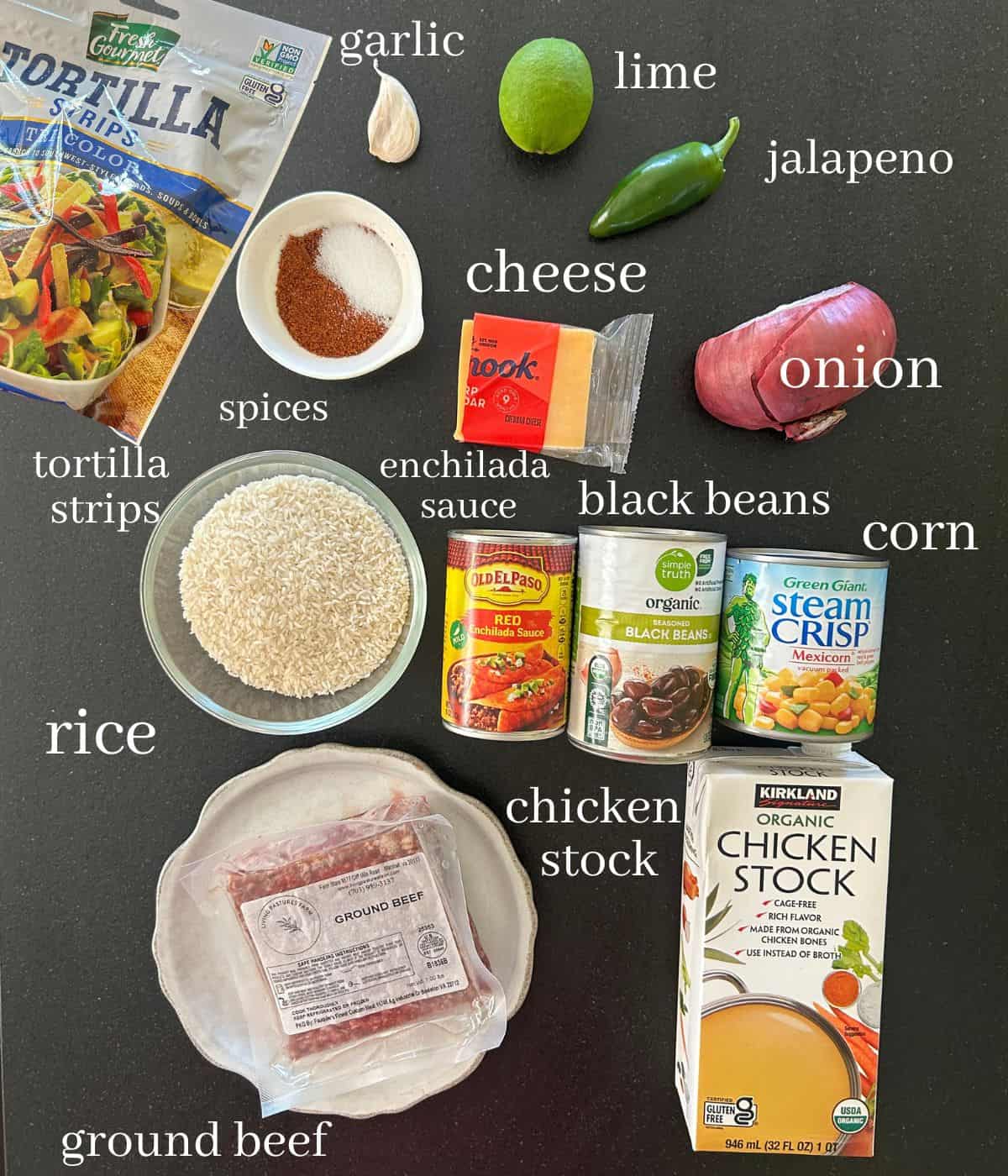 Ingredients for taco skillet dinner.