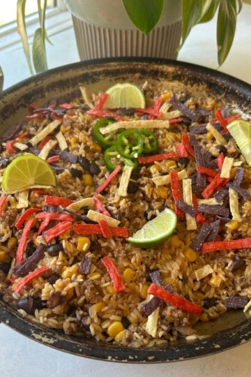 Taco skillet dinner in pan.