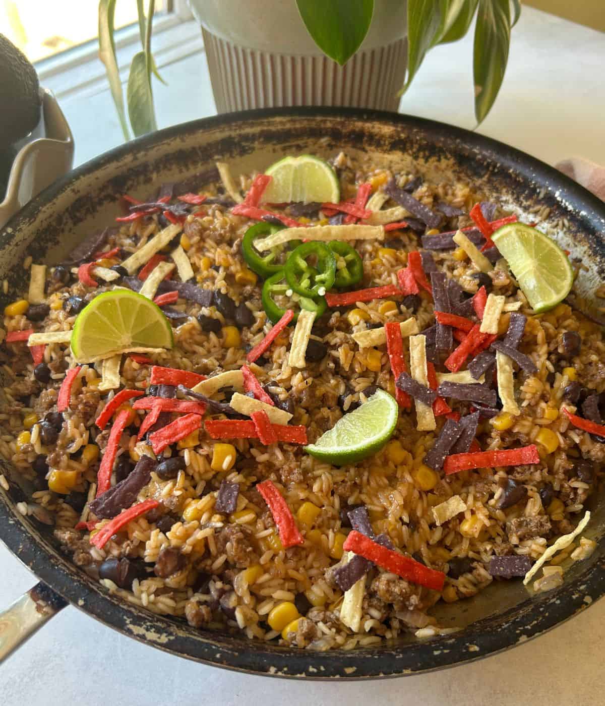 Taco skillet dinner in pan.
