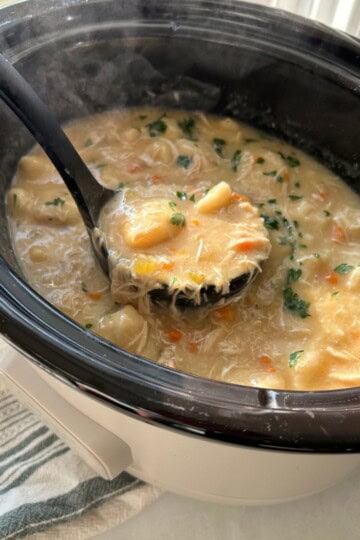 Chicken and dumplings in the slow cooker.