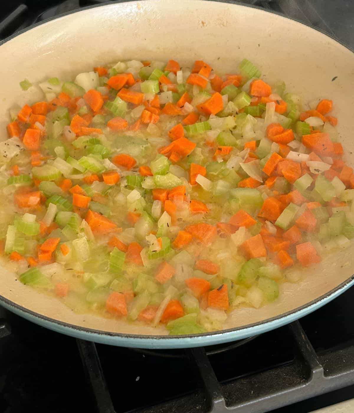 Softened veggies cooked in butter in the skillet.