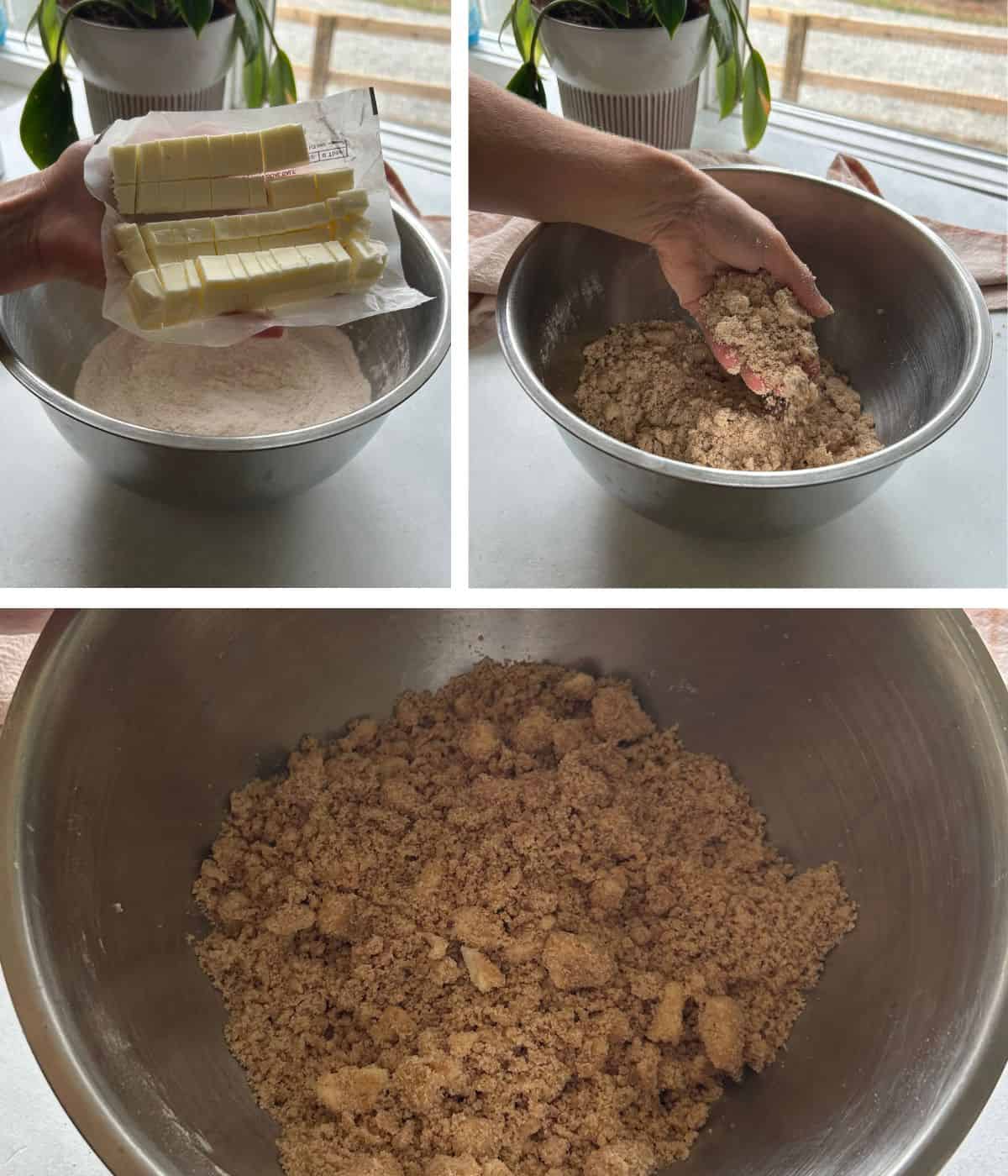 Making streusel topping.