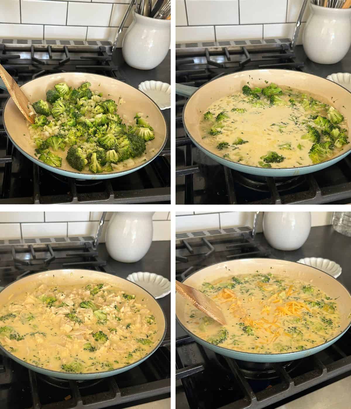Steps to making the chicken broccoli cheese filling.