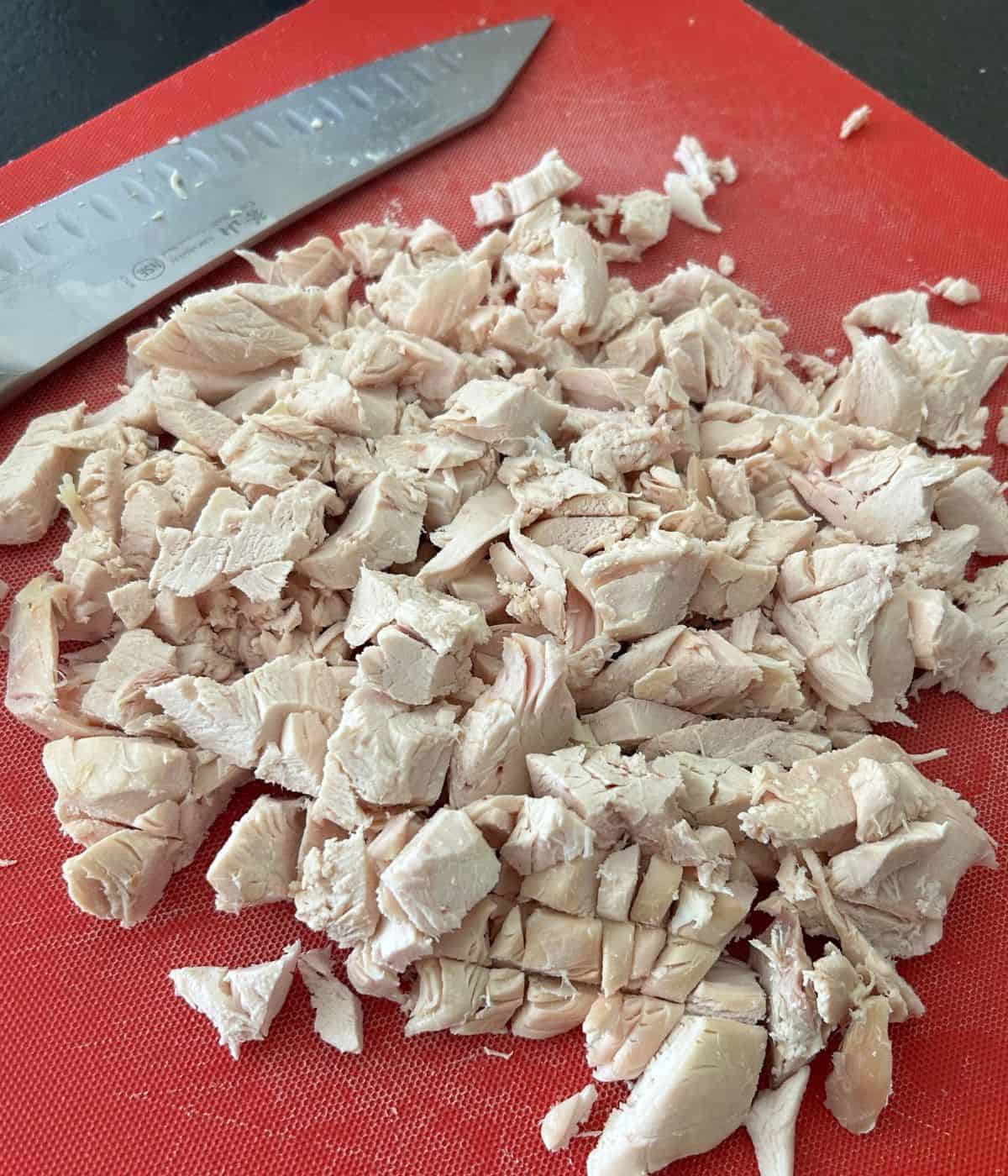 Chopped up chicken.