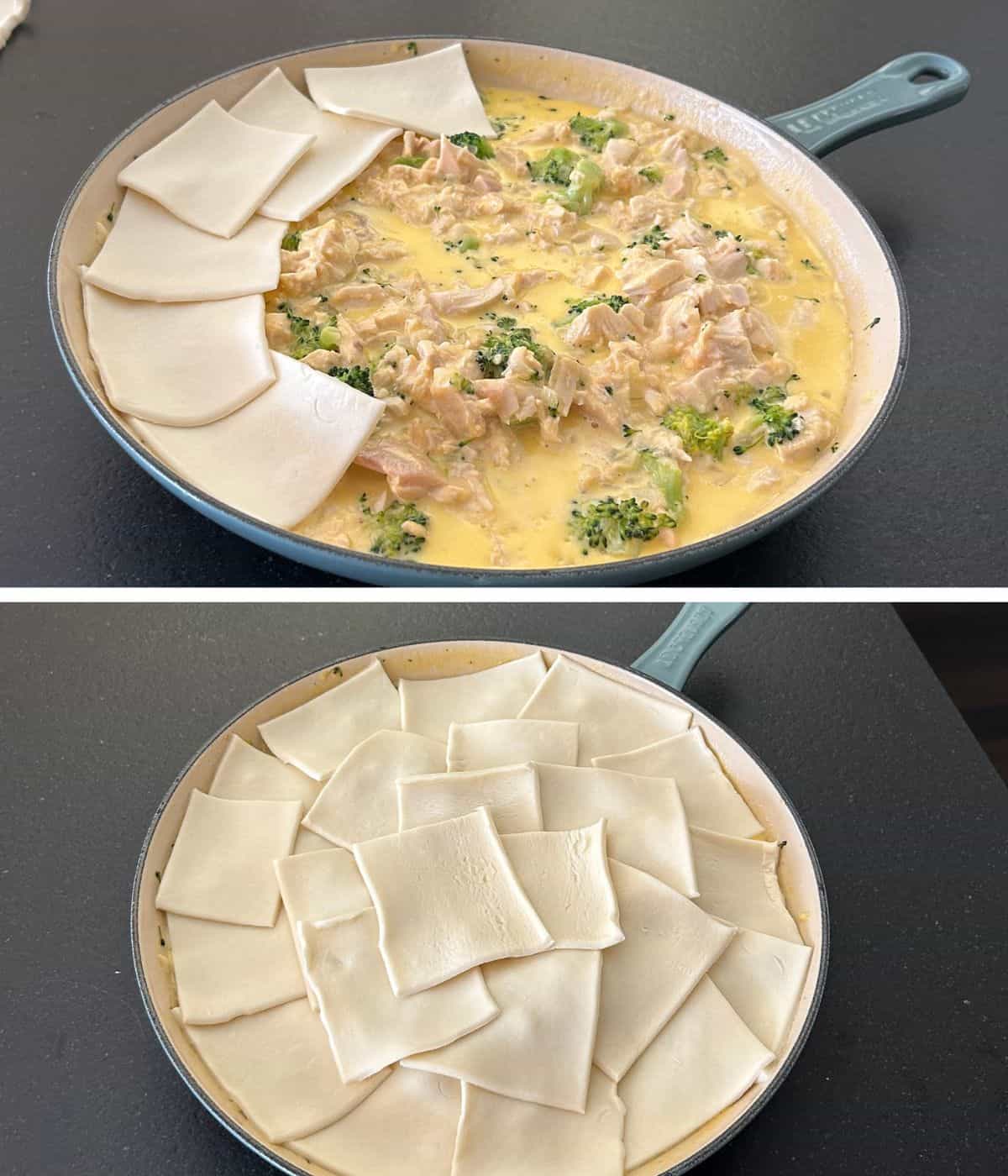 Add puff pastry squares to pie.